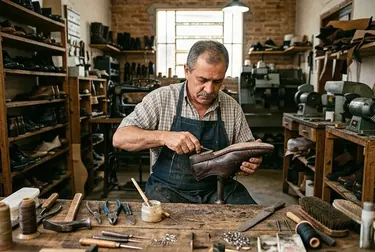 Sapateiro reformando um sapato social em Araras.